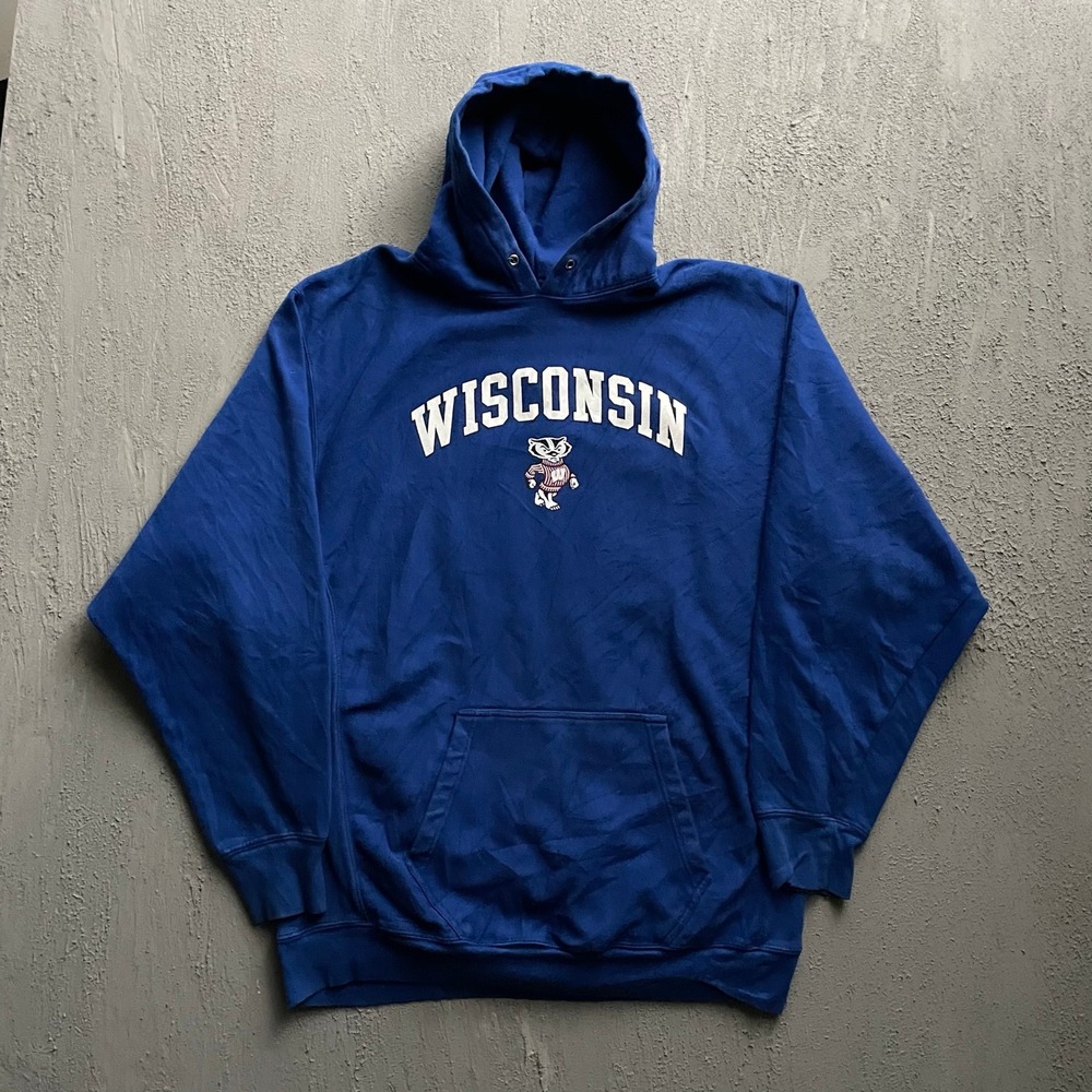 Vintage Wisconsin Badgers Pullover Hoodie Mens XL Blue 2000s Steve and Barrys